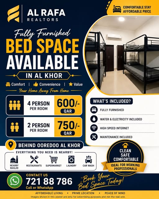 Male Bedspace for rent in Al Khor