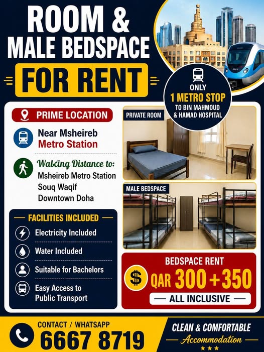 MALE_BEDSPACE unit for rent in Qatar