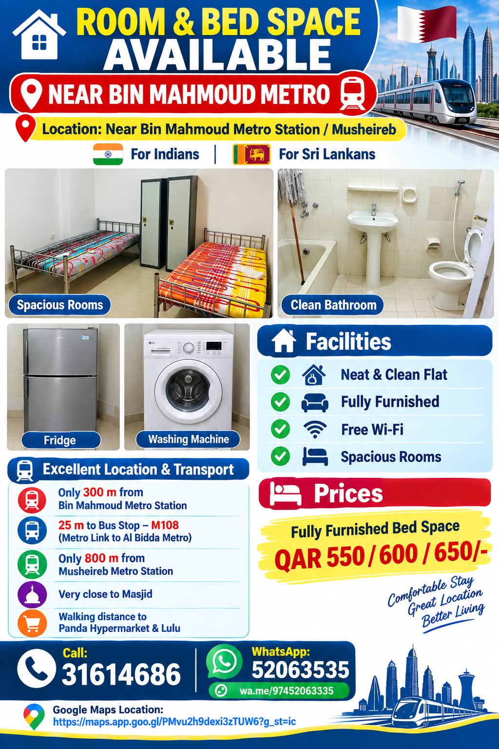 MALE_BEDSPACE unit for rent in Qatar