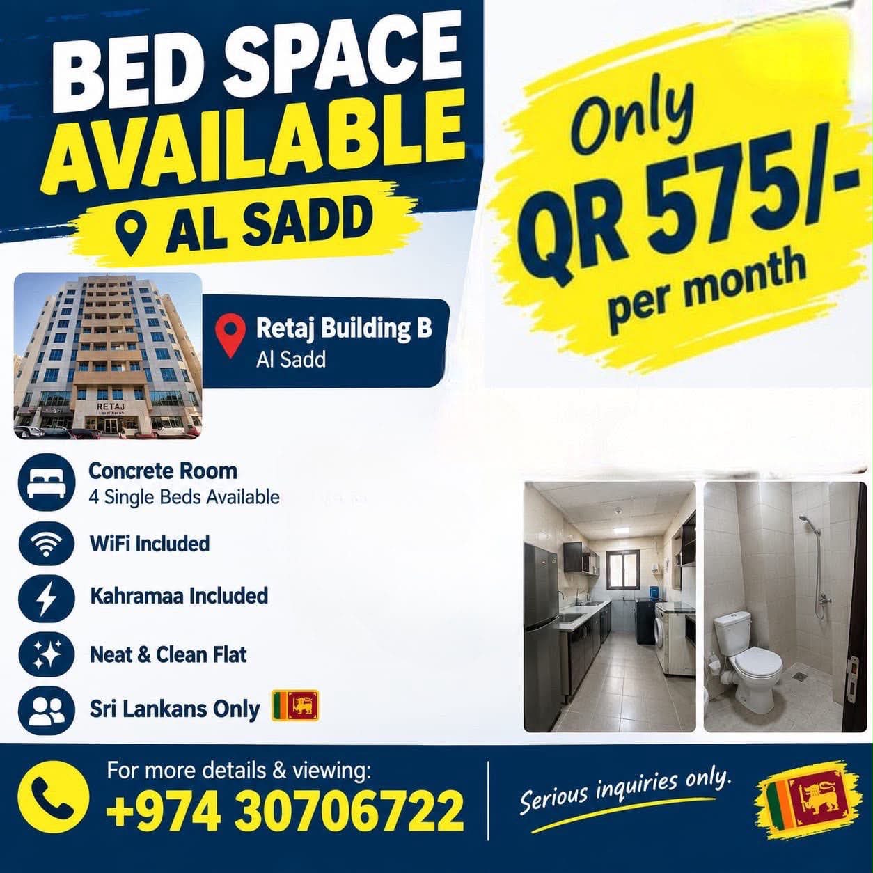 MALE_BEDSPACE unit for rent in Qatar