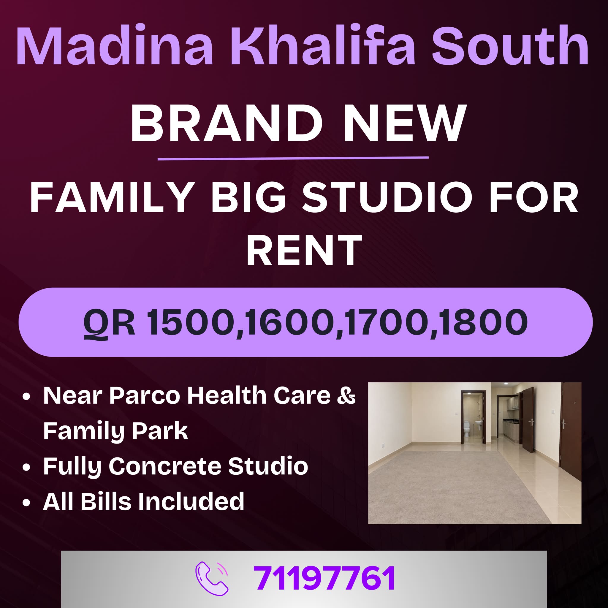 STUDIO unit for rent in Qatar